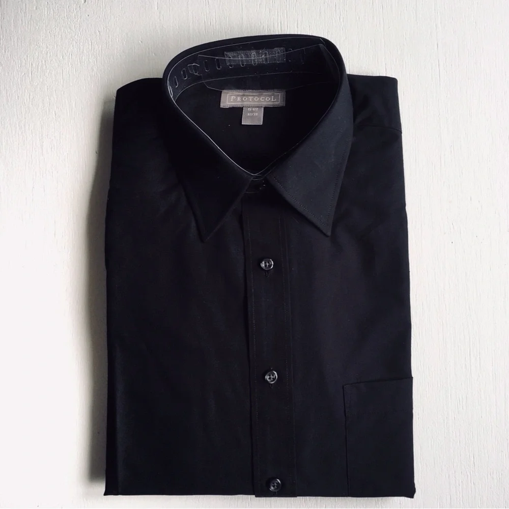 NWOT Protocol Black Dress Shirt Polyester/Cotton Blend Size 15 1/2 Sleeve 32/33 - Picture 2 of 7